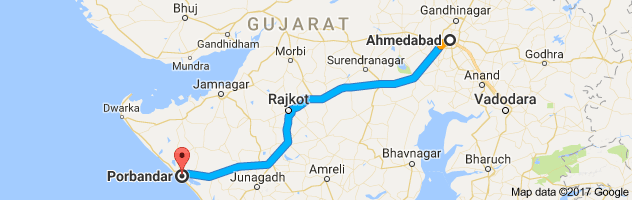 Ahmedabad to Porbandar route, distance, time and road conditions