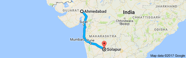 Ahmedabad to Solapur route, distance, time and road conditions