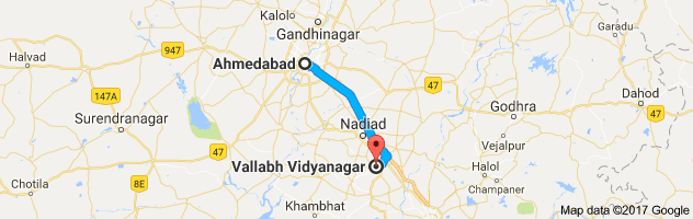 Ahmedabad to Vallabh Vidyanagar route, distance, time and road conditions