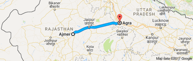 Ajmer to Agra route, distance, time and road conditions