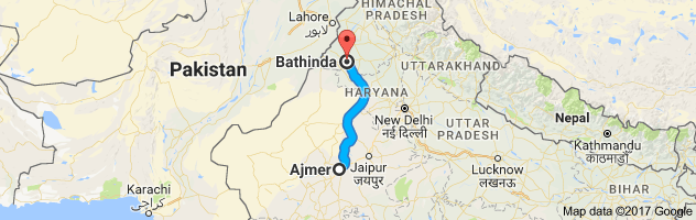 Ajmer to Bhatinda route, distance, time and road conditions