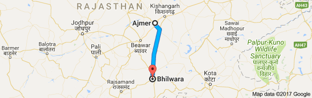 Ajmer to Bhilwara route, distance, time and road conditions