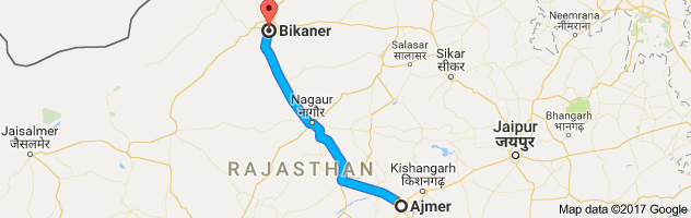 Ajmer to Bikaner route, distance, time and road conditions