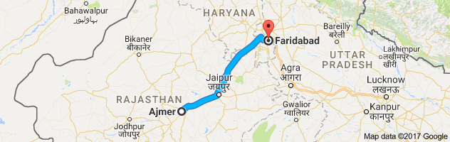 Ajmer to Faridabad route, distance, time and road conditions