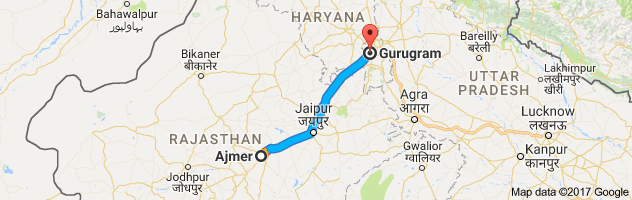 Ajmer to Gurgaon route, distance, time and road conditions