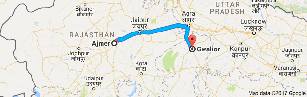 Ajmer to Gwalior route, distance, time and road conditions