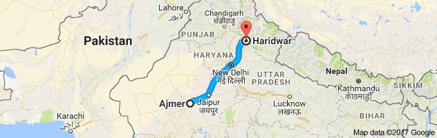 Ajmer to Haridwar route, distance, time and road conditions