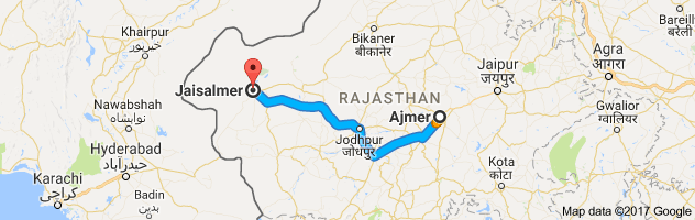 Ajmer to Jaisalmer route, distance, time and road conditions