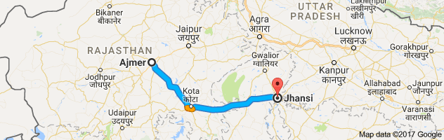 Ajmer to Jhansi route, distance, time and road conditions