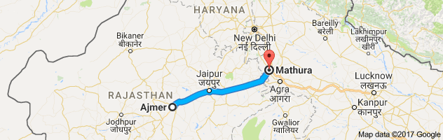 Ajmer to Mathura route, distance, time and road conditions