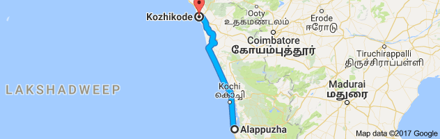 Alappuzha to Calicut route, distance, time and road conditions