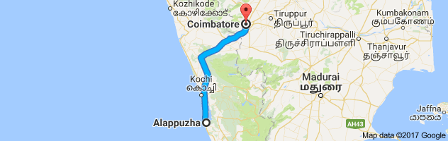 Alappuzha to Coimbatore route, distance, time and road conditions