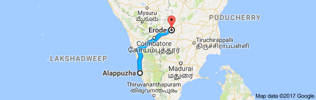 Alappuzha to Erode route, distance, time and road conditions