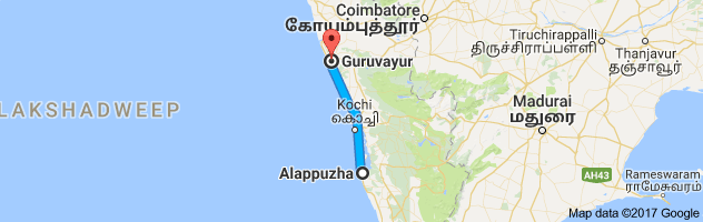 Alappuzha to Guruvayur route, distance, time and road conditions