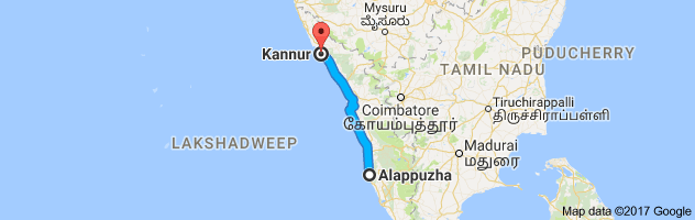 Alappuzha to Kannur route, distance, time and road conditions