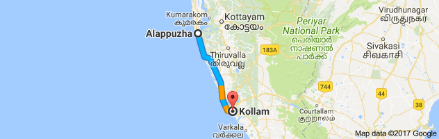 Alappuzha to Kollam route, distance, time and road conditions