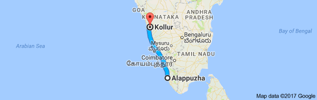 Alappuzha to Kollur route, distance, time and road conditions