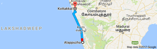 Alappuzha to Kottakkal route, distance, time and road conditions