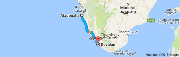 Alappuzha to Kovalam route, distance, time and road conditions