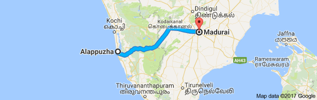 Alappuzha to Madurai route, distance, time and road conditions