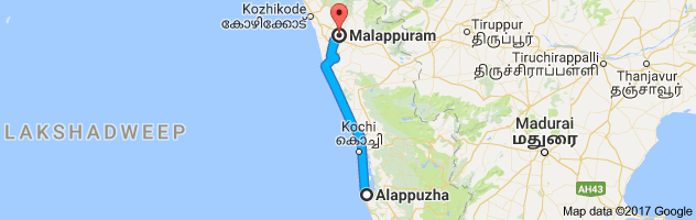 Alappuzha to Malappuram route, distance, time and road conditions