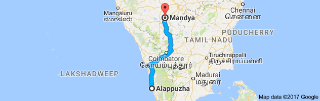 Alappuzha to Mandya route, distance, time and road conditions