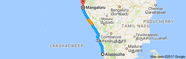 Alappuzha to Mangalore route, distance, time and road conditions