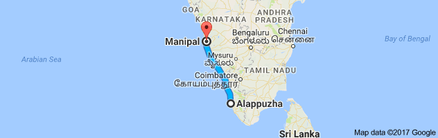 Alappuzha to Manipal route, distance, time and road conditions