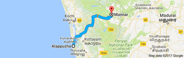 Alappuzha to Munnar route, distance, time and road conditions