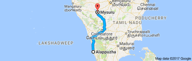 Alappuzha to Mysore route, distance, time and road conditions