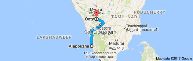 Alappuzha to Ooty route, distance, time and road conditions