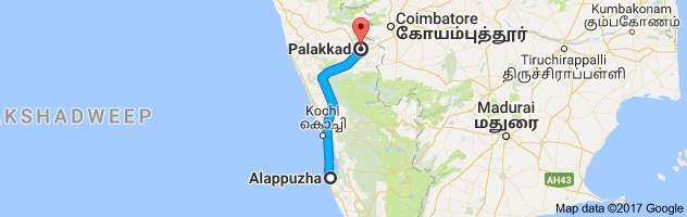 Alappuzha to Palakkad route, distance, time and road conditions