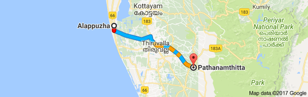 Alappuzha to Pathanamthitta route, distance, time and road conditions