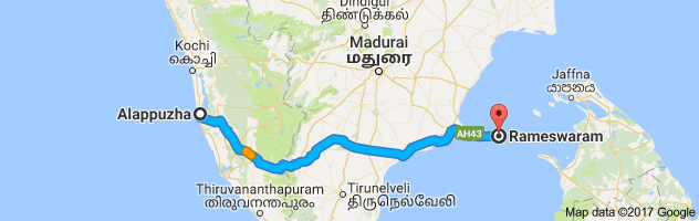 Alappuzha to Rameshwaram route, distance, time and road conditions