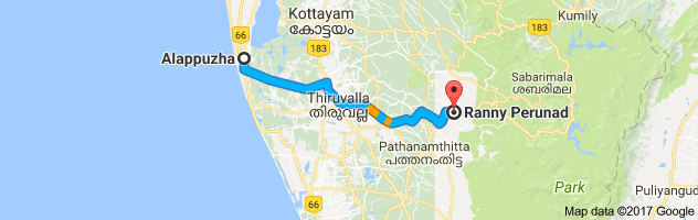 Alappuzha to Ranny Perunad route, distance, time and road conditions