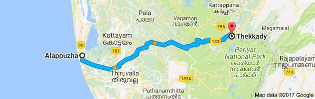 Alappuzha to Thekkady route, distance, time and road conditions