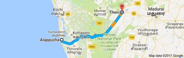 Alappuzha to Theni route, distance, time and road conditions