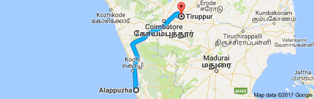 Alappuzha to Tirupur route, distance, time and road conditions