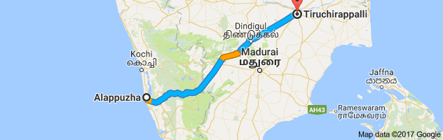 Alappuzha to Trichy route, distance, time and road conditions