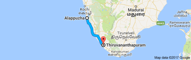 Alappuzha to Trivandrum route, distance, time and road conditions