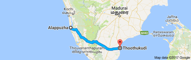 Alappuzha to Tuticorin route, distance, time and road conditions