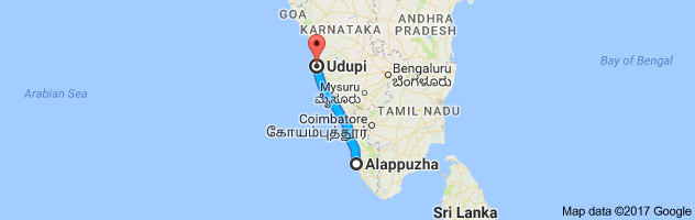 Alappuzha to udupi route, distance, time and road conditions