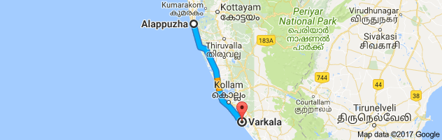 Alappuzha to Varkala route, distance, time and road conditions