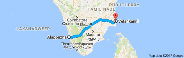 Alappuzha to Velankanni route, distance, time and road conditions