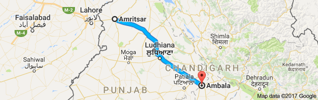 Amritsar to Ambala route, distance, time and road conditions