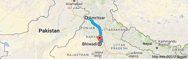 Amritsar to Bhiwadi route, distance, time and road conditions