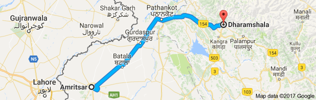 Amritsar to Dharamshala route, distance, time and road conditions