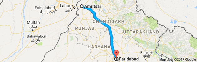 Amritsar to Faridabad route, distance, time and road conditions