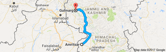 Amritsar to Gulmarg route, distance, time and road conditions