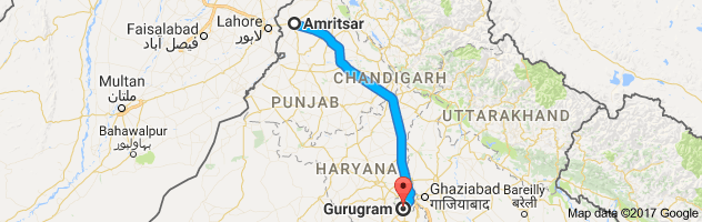 Amritsar to Gurgaon route, distance, time and road conditions